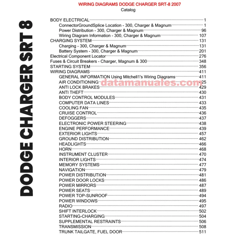 Diagramas Eléctricos para Dodge Charger SRT-8 2007