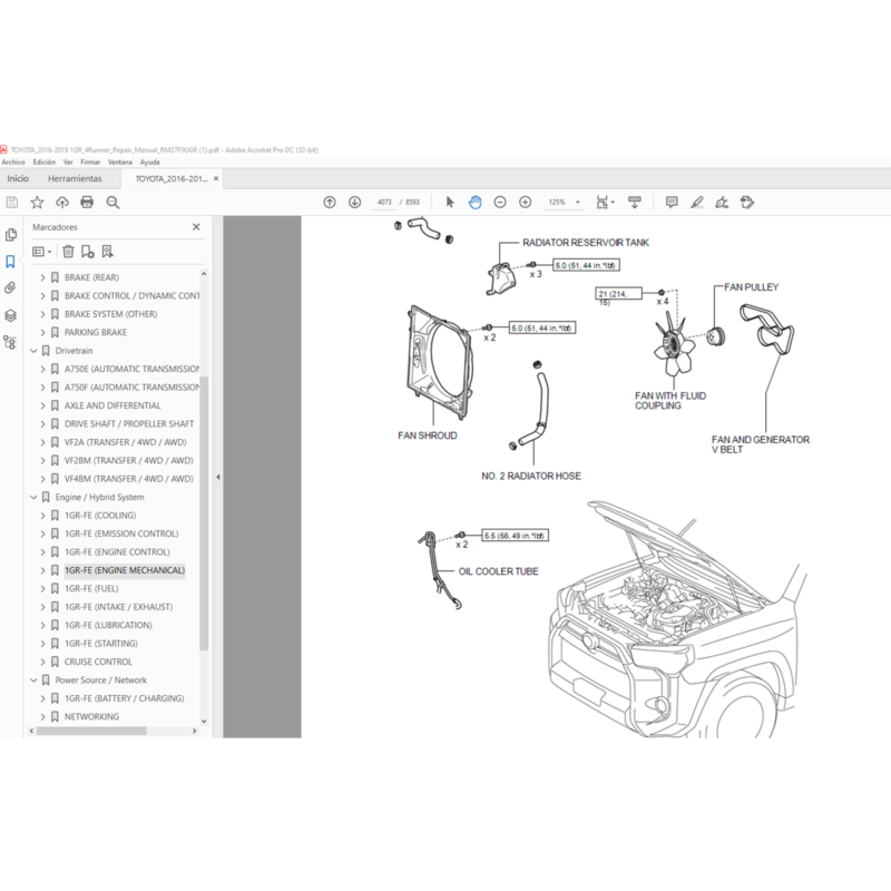 Manual de reparación de Toyota 4Runner 2016-2019 1GR-FE (4.0L)